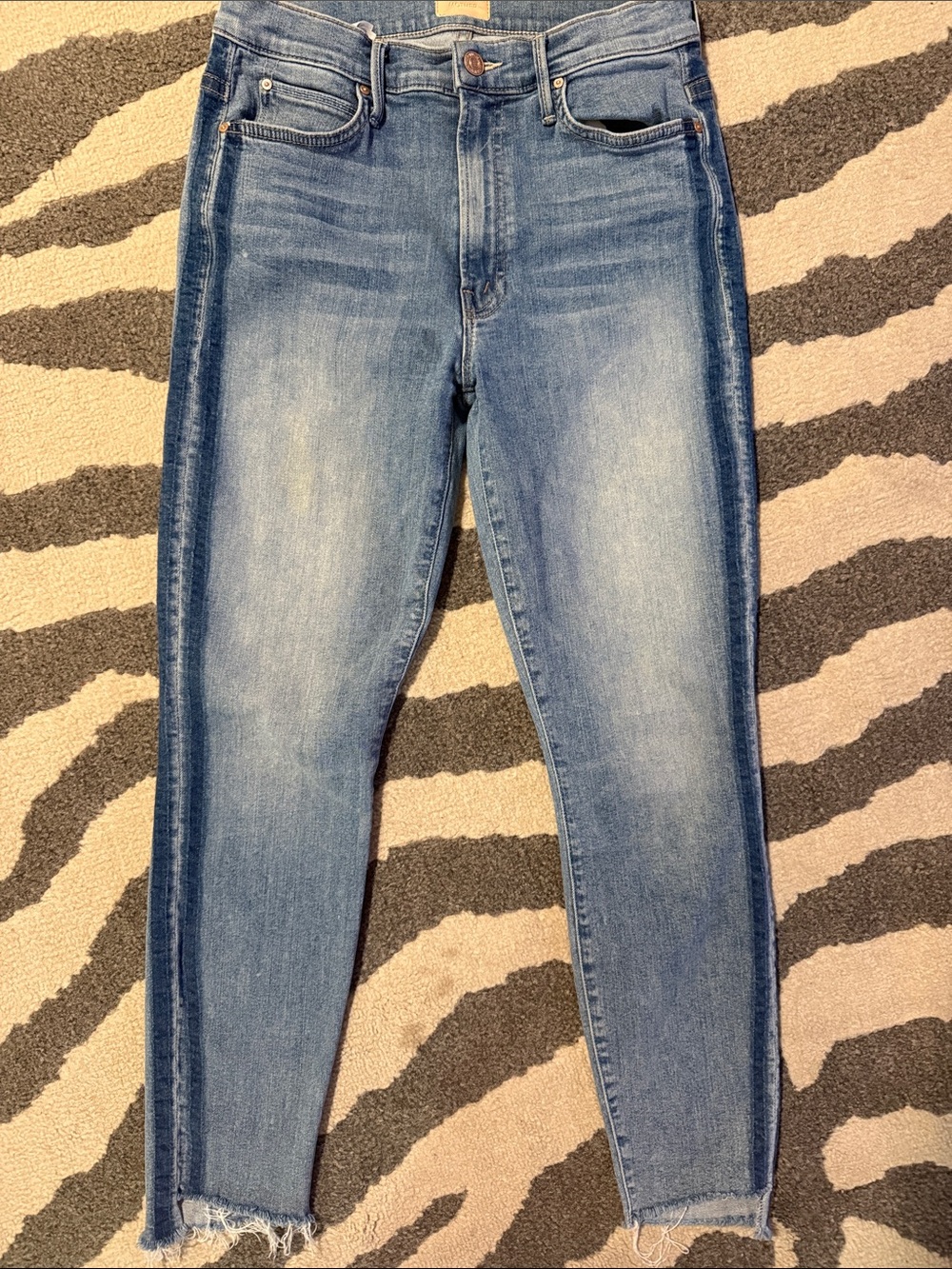 MOTHER Women's Light Blue Skinny Jeans with Dark Side Panels